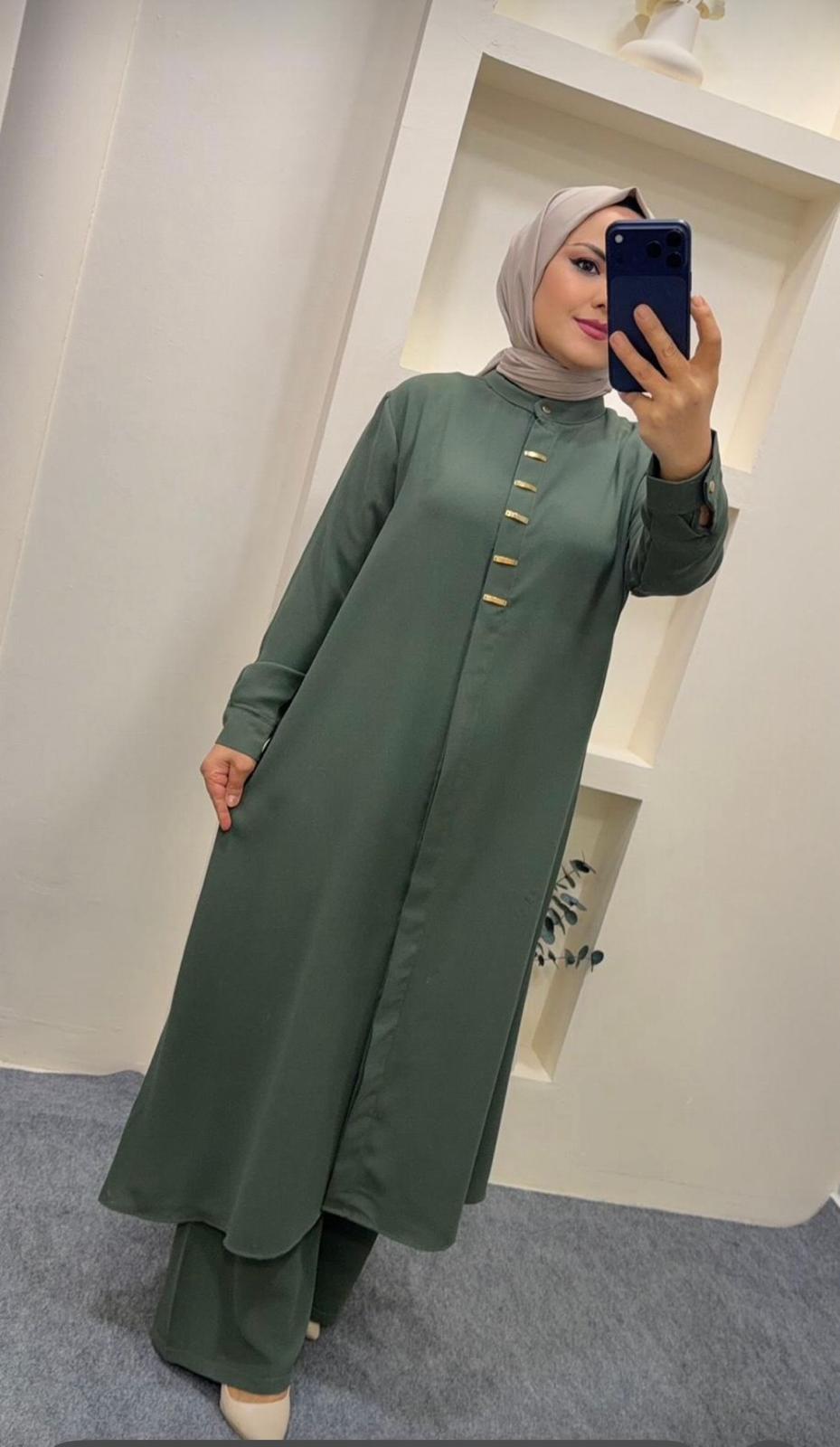 Aşiyan Yeşil Düğmeli Tunuk Pantolon Takımı ikinci görünüm