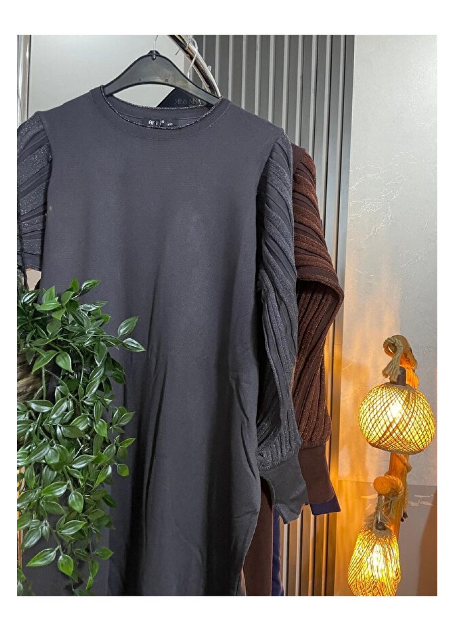 AŞİYAN KOL DETAYLI MERSERİZE ELBİSE