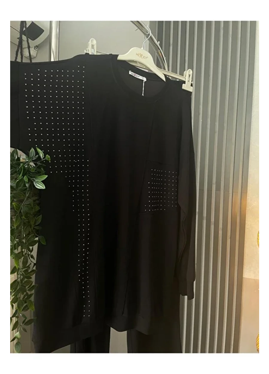 AŞİYAN SİYAH TAŞ DETAYLI TUNİK PANTOLON