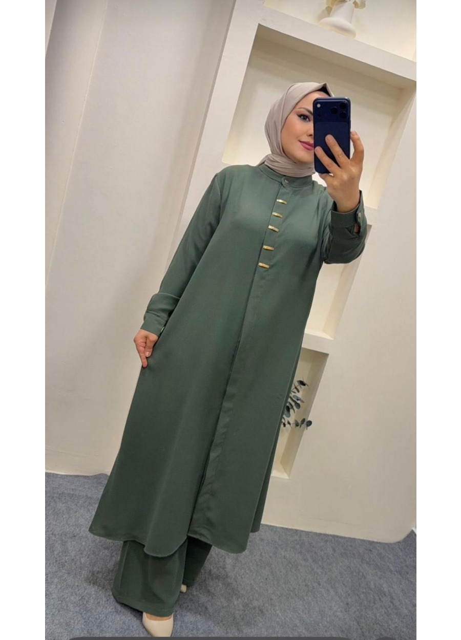 AŞİYAN YEŞİL DÜĞMELİ TUNUK PANTOLON TAKIMI